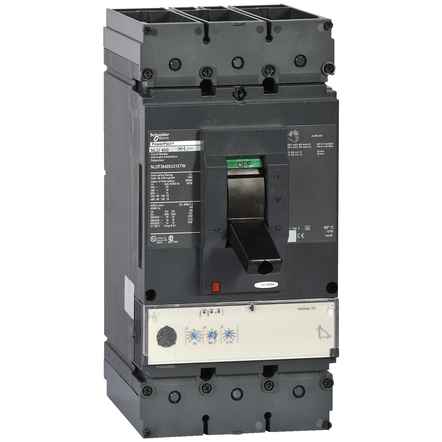 SCHNEIDER ELECTRIC - SNRNLJF36600U31XTW L-FRAME 600A 65KA 3P MLOGIC 3.3 600A