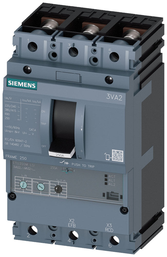 SIEMENS - SIE3VA22167MN320AA0 INT.AUT.3VA 160A 3P 110KA ETU3 LSI L/T