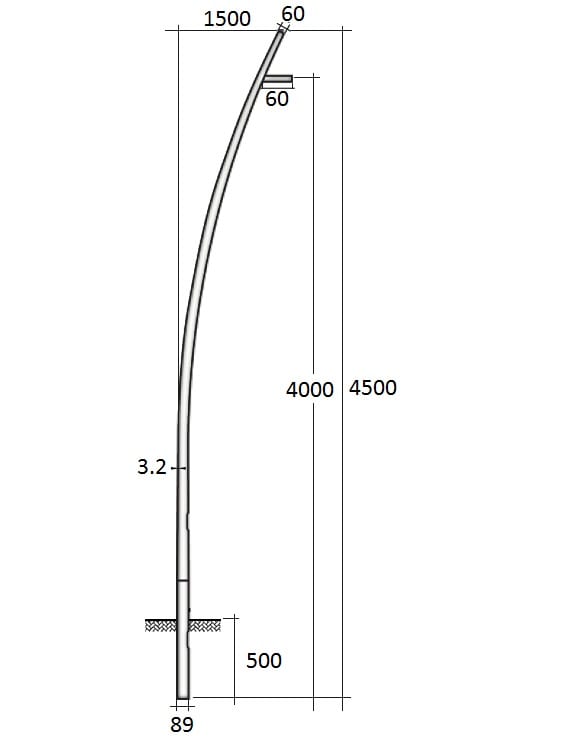 SEM - SEMCCL45-89/60 PALO CONICO CURVATO HSP H.TOT. 450 CM.