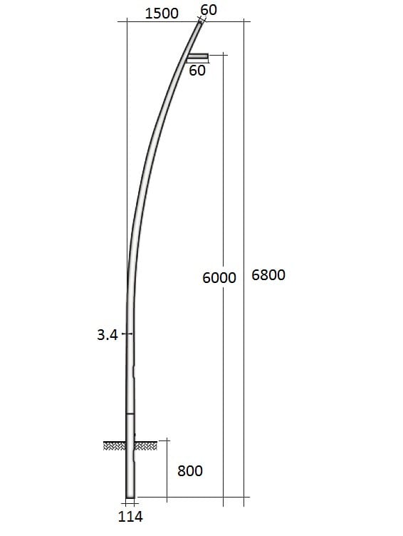 SEM - SEMCCL68-114/60 PALO CONICO CURVATO HSP H.TOT. 680 CM.