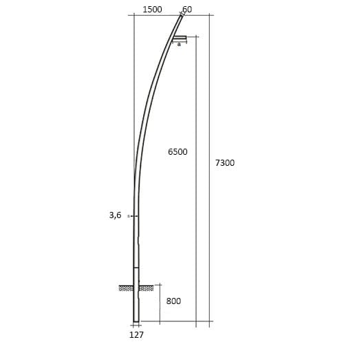 SEM - SEMCCL73-127/60 PALO CONICO CURVATO HSP H.TOT. 730 CM.