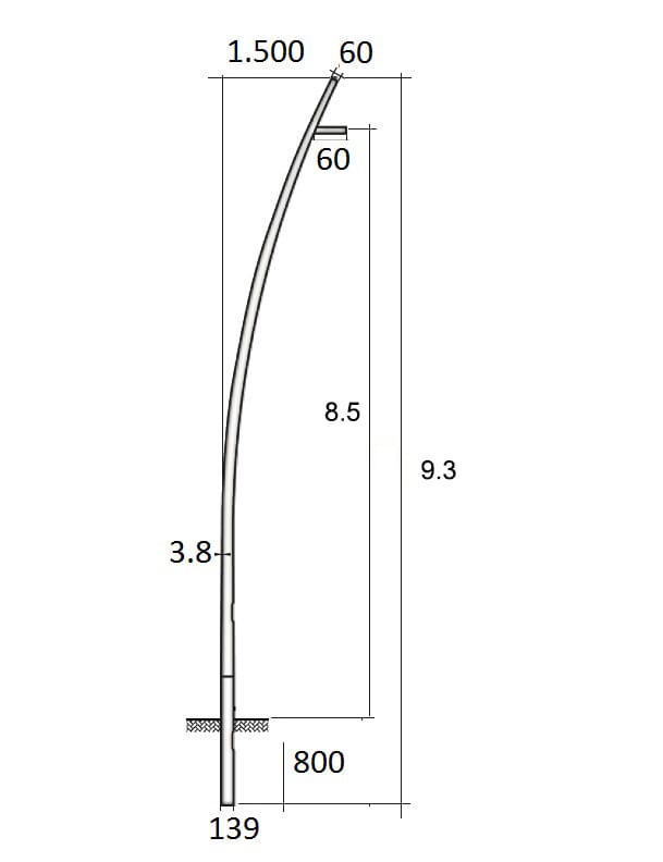 SEM - SEMCCL93-139/60 PALO CONICO CURVATO HSP H.TOT. 930 CM.
