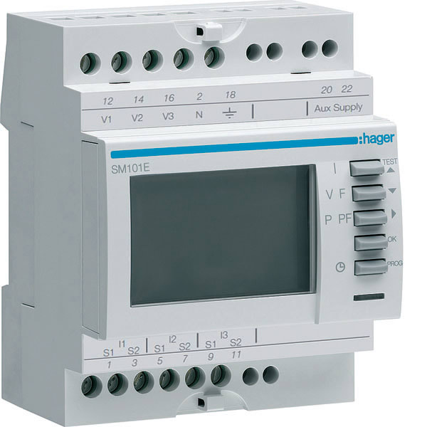 HAGER HAGSM101E MULTIMETRO DGT V-I-F-P-Q-A-COSFI-TEMPO 4
