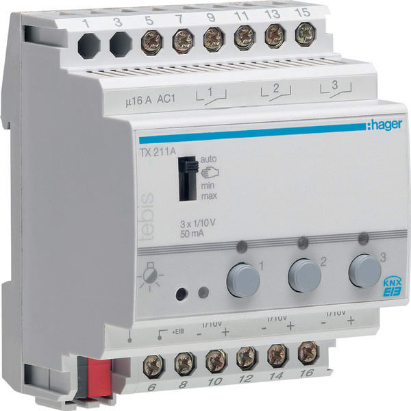 HAGER HAGTX211A MOD TP DIMMER 3 OUT 16A 230V 1-10V 230V