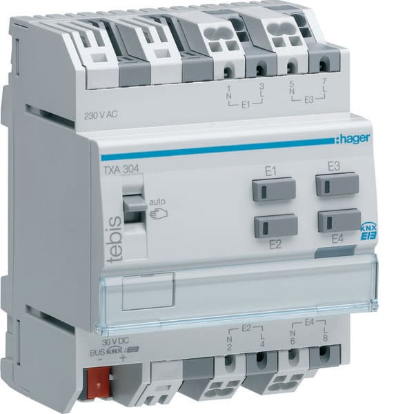 HAGER - HAGTXA304 MOD.KNX TP 4 IN 230 VCA PER GUIDA DIN 2M
