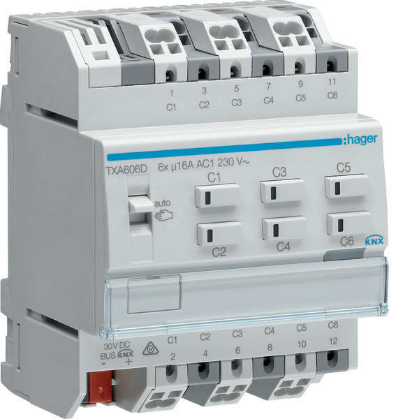 HAGER - HAGTXA606D MOD.KNX TP 6 OUT 16A AC1 230V C-LOAD 4M