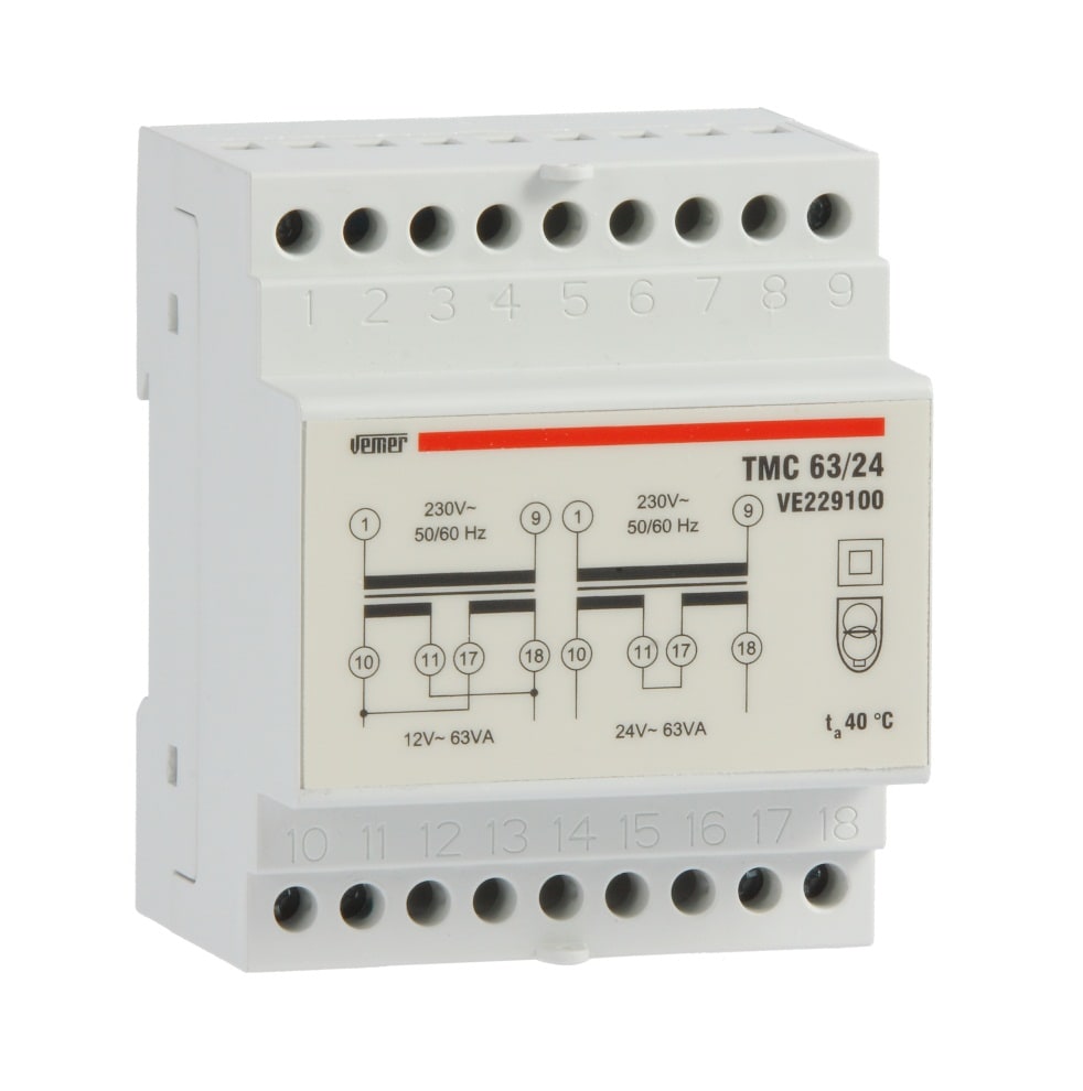 VEMER SPA VEMVE229100 TMC 63/24 TRASF. 63VA CONT. 230/12-24VAC