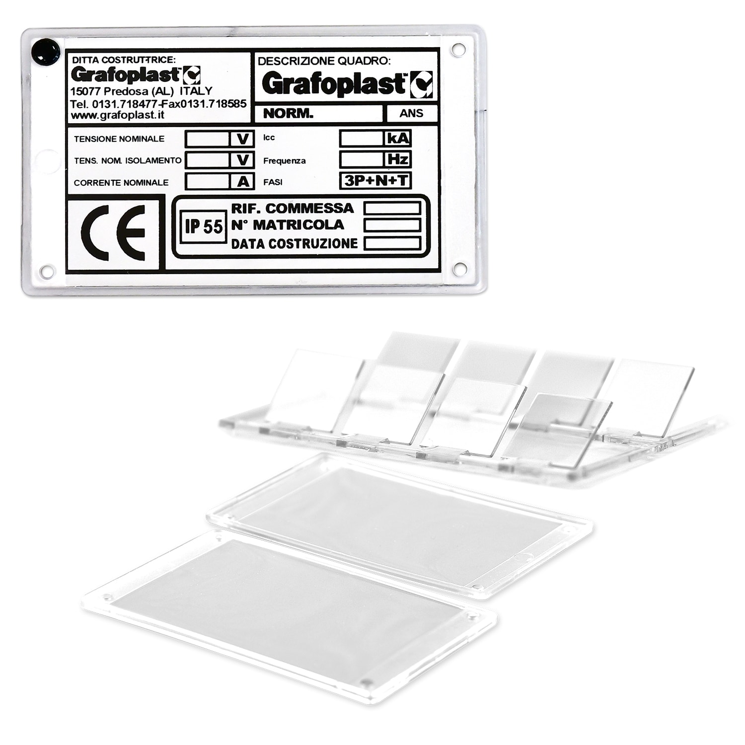GRAFOPLAST SRL - GRASIT0V301MC VETRINO TARGA FIRMA IN PC 70X30MM CF. 24