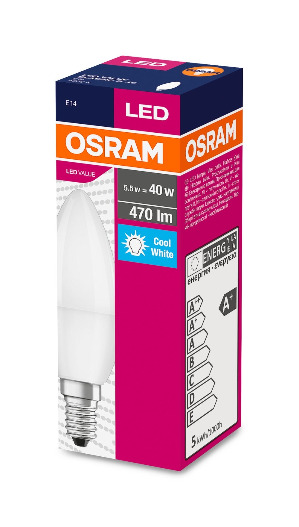 LEDVANCE LDVVCB40840SE1G6 VALUECLB40 4,9W/840 230VFR E14 FS1 OSRAM