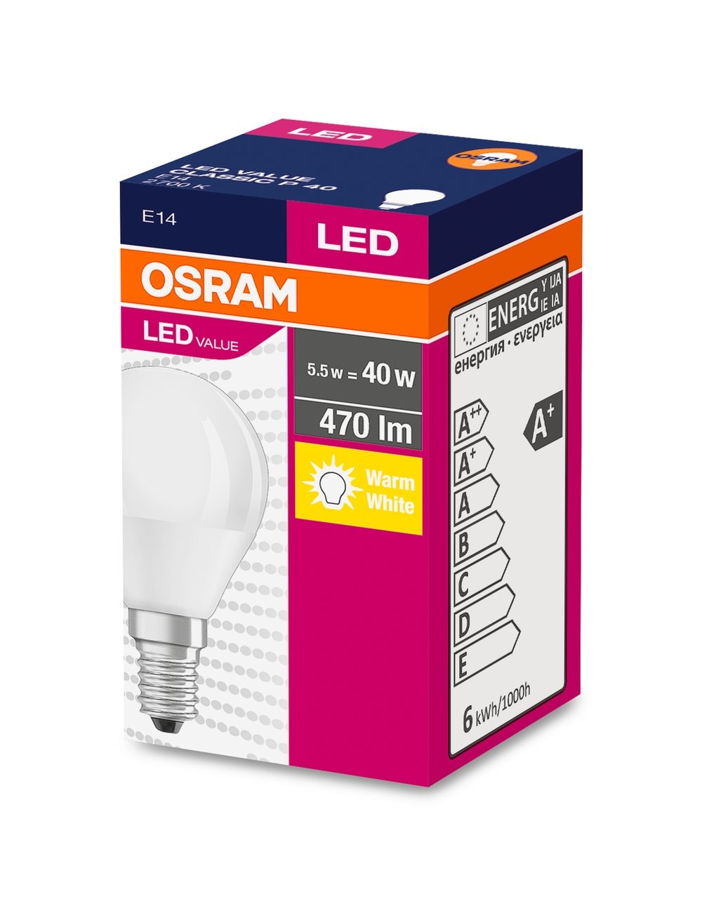LEDVANCE LDVVCP40827SE1G8 VALUECLP40 4,9W/827 230VFR E14 FS1 OSRAM