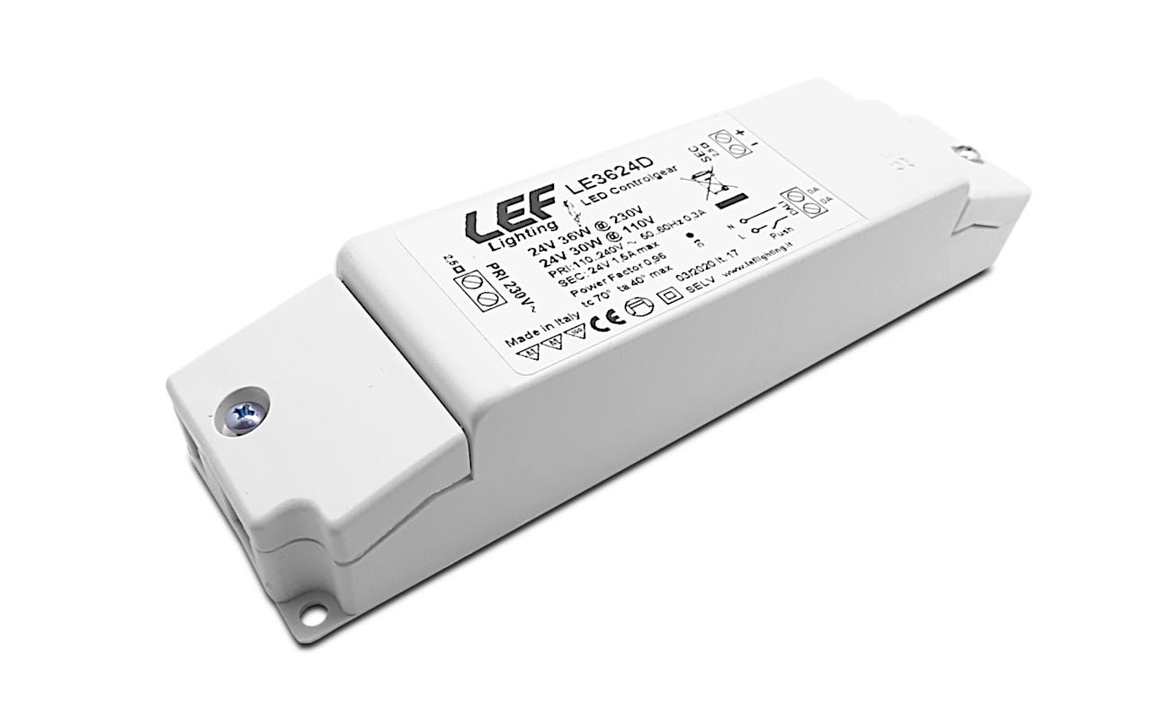 L.E.F. SRL - LEFLE3624D ALIMENTATORE LED TENSIONE COSTANTE 24Vdc 36W IP20 Dimmerabile DALI/PUSH