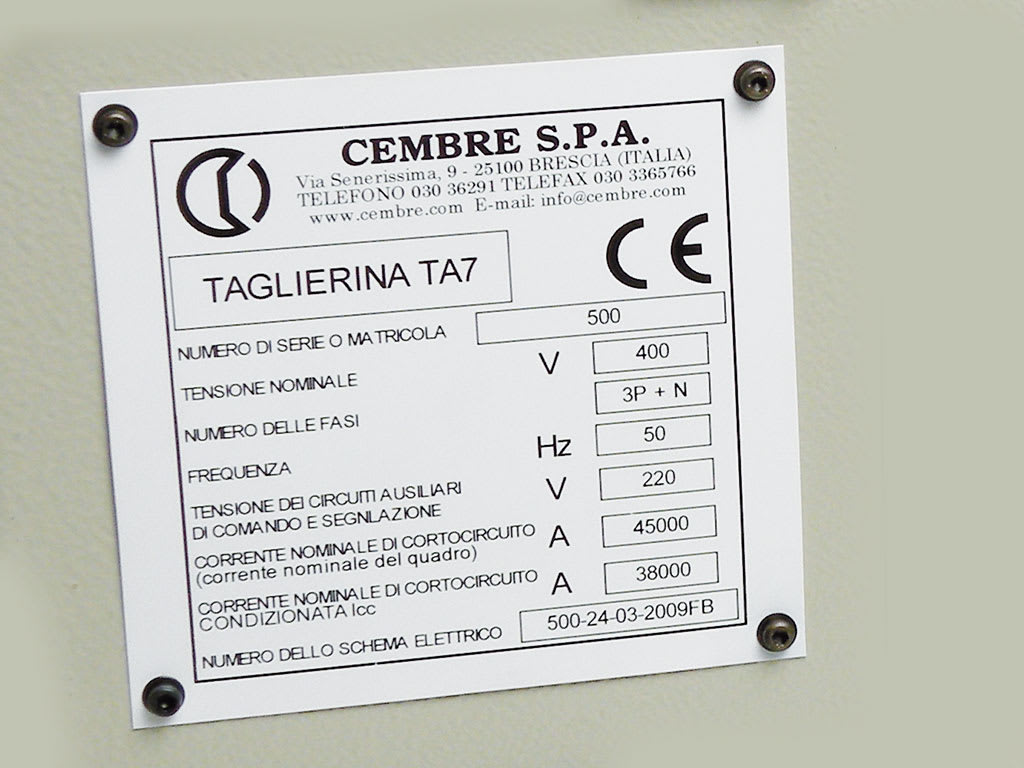 CEMBRE S.P.A. - CEM88906 TARGA QUADRO MG-VRT-AH BIANCA PVC 25X50