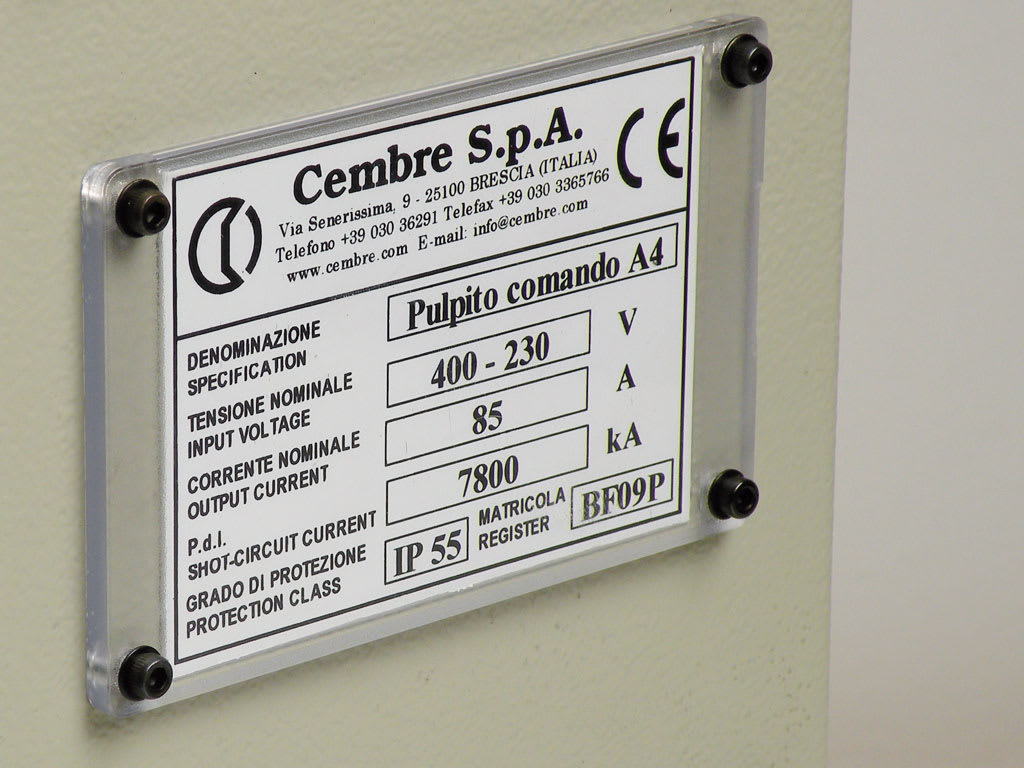 CEMBRE S.P.A. - CEM48997 TARGHE QUADRO, PREFUSTELLATE, IN PVC RIGIDO